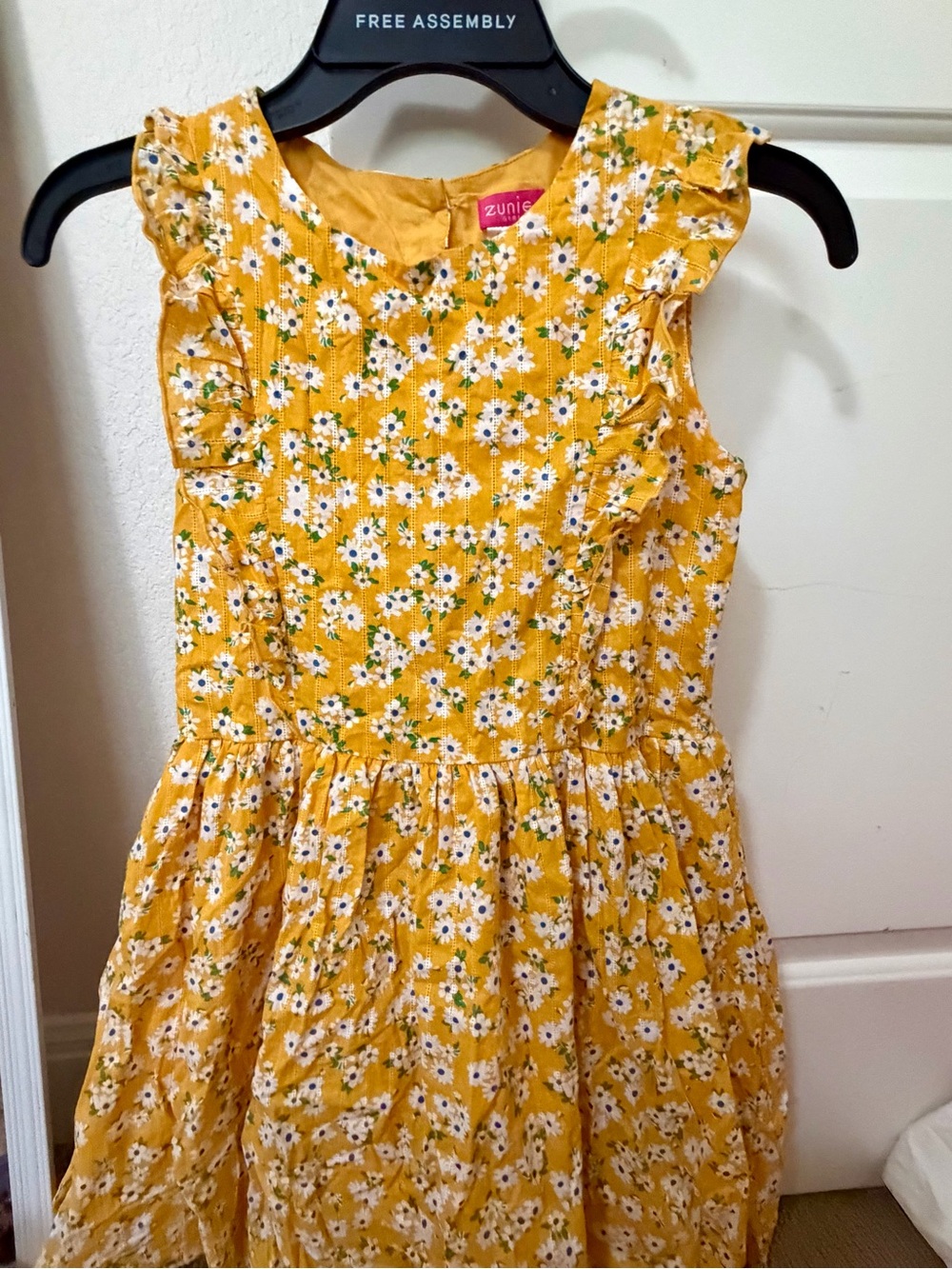 Zunie Yellow Daisy Print Ruffle Sleeve Dress